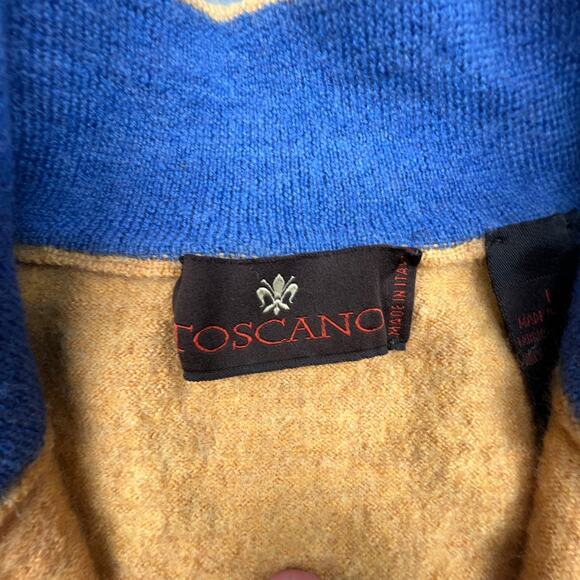 Toscano Lambswool Sweater Italy | Tan Blue Quarter Zip | Fits S/M - Picture 6 of 10